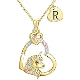 C-leen Unicorn Necklace Gifts for Girls Kids - Colorful CZ Heart Initial Pendant Necklaces Unicorn Gifts Jewelry Christmas Birthday Gifts for Girls