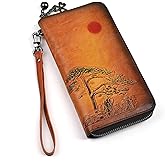 AEGGEAI Vintage Handmade Leather Women's Wallet Wristlet Wallet Zipper Wallet Card package (Brown)