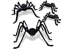 ZMCINER Large Halloween Spiders for Outside, Big Spider Halloween Decorations Realistic Scary Hairy Spiders Halloween Decorations Outdoor (49"", 29"", 20"", 20"")