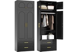 Polup Metal Armoire Wardrobe Cabinet, 86" Tall Wardrobe Closet with Doors, Black Clothing Storage Cabinet with Hanging Rod, Large Armoire for Bedroom, Office, School, Gym