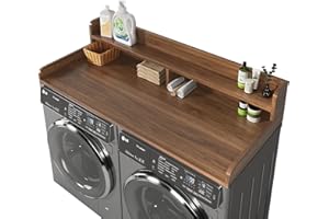 BigPonPon 2-Tier Washer and Dryer Countertop,2.75" H Guard,58" W x 28" D Laundry Countertop Cover with Non-Slip Pad,Large Space Laundry Topper for Folding Clothes Over Washer and Dryer-Dark Walnut