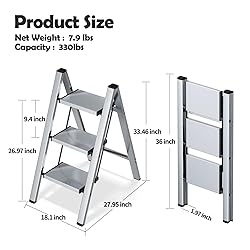 Taranta 3 Step Ladder,Aluminum Lightweight Folding