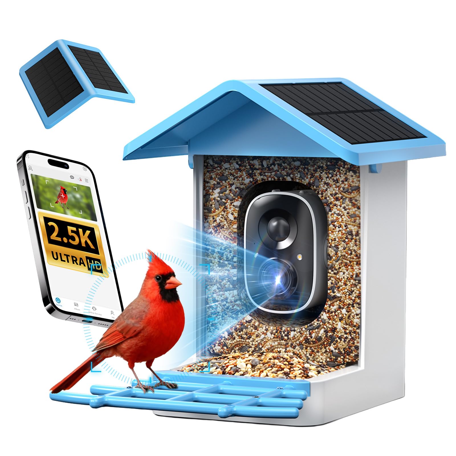 Photo 1 of ??isYoung Smart Bird Feeder with Camera, 2.5K QHD Resolution, AI Identify 16000+ Birds, AI Auto-Capture & Motion Detection, IP65 Water-Resistant, 5W Solar Powered, Best Gift for Bird Lovers?Blue?