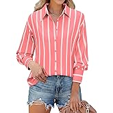 siliteelon Button Down Shirts for Women Striped Long Sleeve Oversized Boyfriend Blouses Collared Work Drop Shoulder Tops