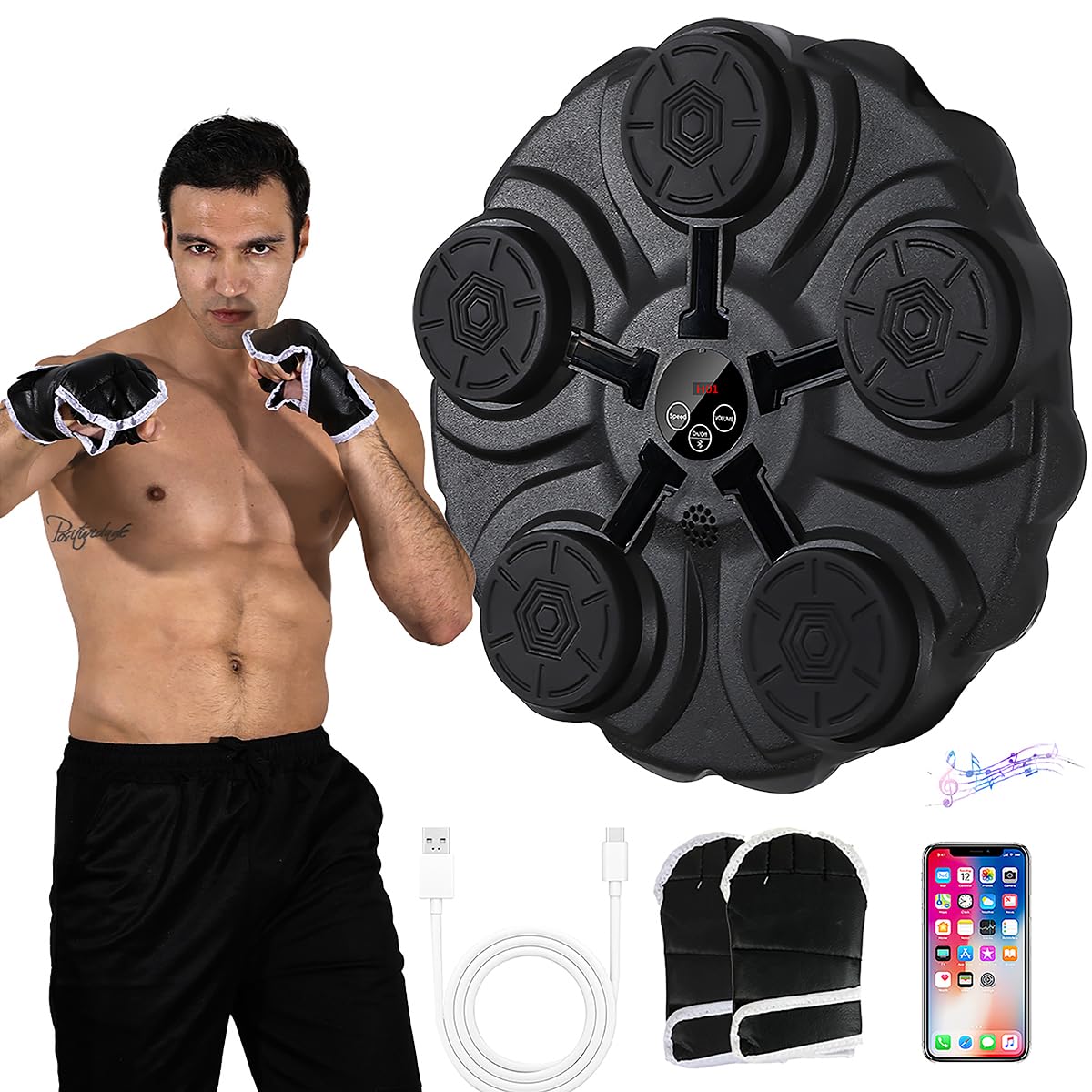 Photo 1 of Music Boxing Machine with Bluetooth & Boxing Gloves - Smart Interactive Punching Trainer for Adults Kids, Wall-Mounted Reflex Target with 9 Speeds, Perfect for Home, Gym, Office Fun Workouts