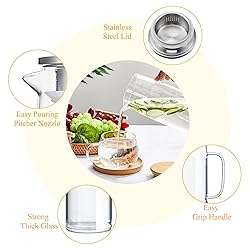 Hsei 2 Sets Glass Pitcher with Lid, 50 oz / 1500 ml