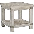 Signature Design by Ashley Carynhurst Farmhouse Rectangular End Table with Lower Shelf, 2 Electrical Outlets and 2 USB Ports, Whitewash