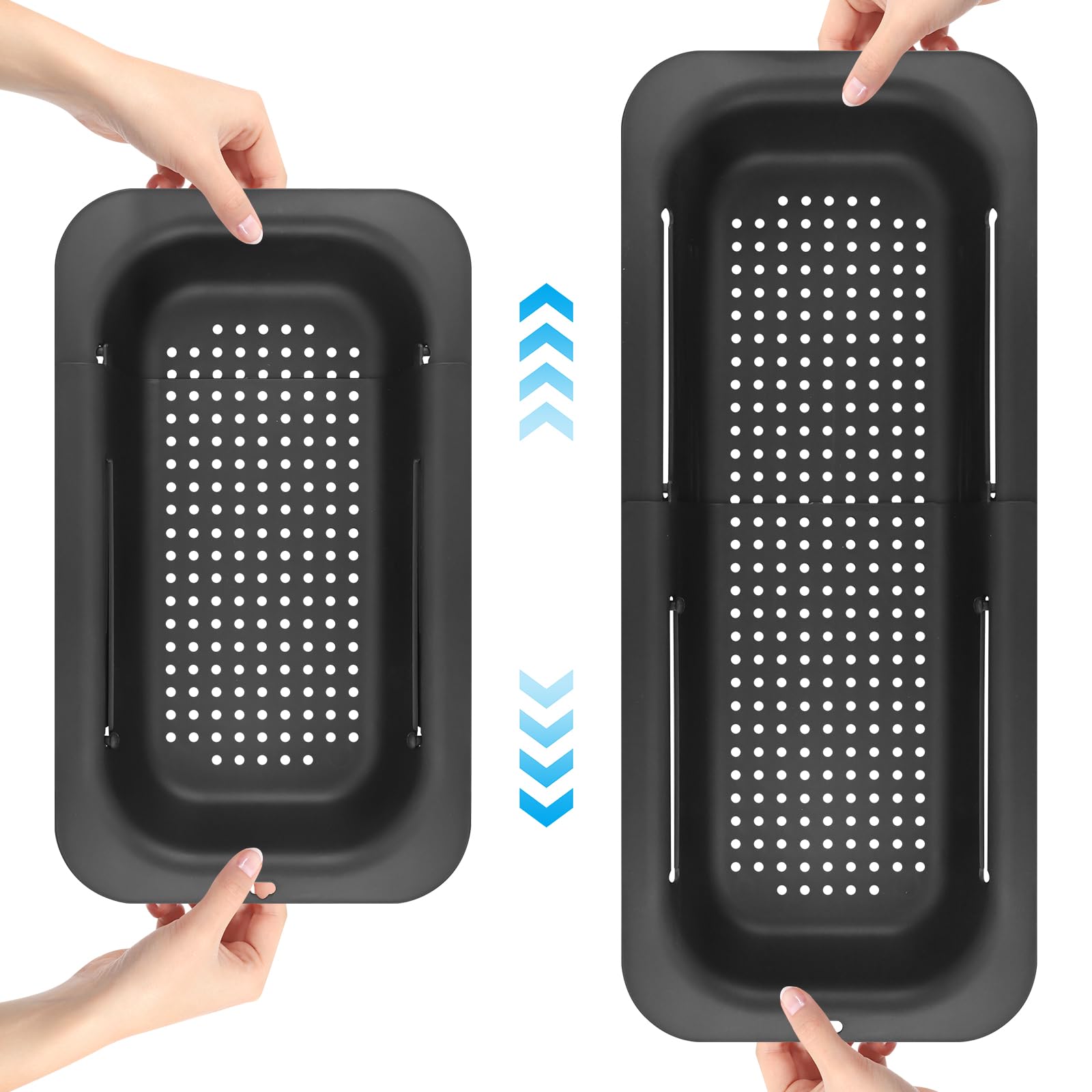 Sink Strainer Basket Extendable Over The Sink Colander Strainer Basket Sink Drain Basket Multi-Functional Collapsible Colander for Draining Pasta Wash Vegetables Fruits (7.9 W X 13.4-19.5 L X 2.75 H)