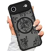 AIGOMARA Case Made for iPhone Air [Compatible with MagSafe] Black Flower Floral Pattern Design for Women Girls Soft TPU Bumper Hard PC Back Anti-Fall Shockproof Protective Slim Magnetic Cover