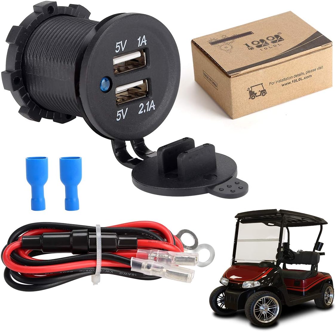 10L0L Golf Cart Dual USB Charger/USB Port/USB Outlet