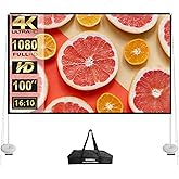 Outdoor Projector Screen with Stand 100 Inch: Portable Projection Screen 16:10 4K HD Outdoor Movie Screen with Carry Bag for Home Backyard Theater