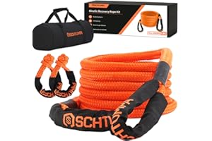 SCHTUMPA Kinetic Recovery Tow Rope, 1in x 30ft, 48000Lbs, Heavy Duty Towing Straps Kit with 1/2' X 22 Inch Soft Shackles for SUV UTV ATV Tractor Car Jeep 4x4 Offroad Vehicle
