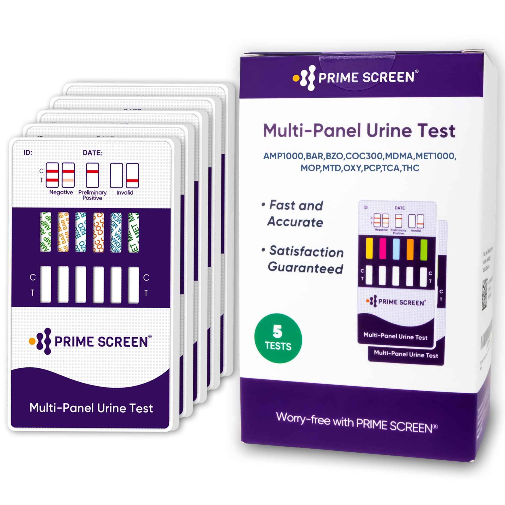 Photo 1 of [5 Pack] Prime Screen 12 Panel Urine Test (AMP,BAR,BZO,COC,mAMP,MDMA,MOP/OPI 300,MTD,OXY,PCP,TCA,THC) - WDOA-7125