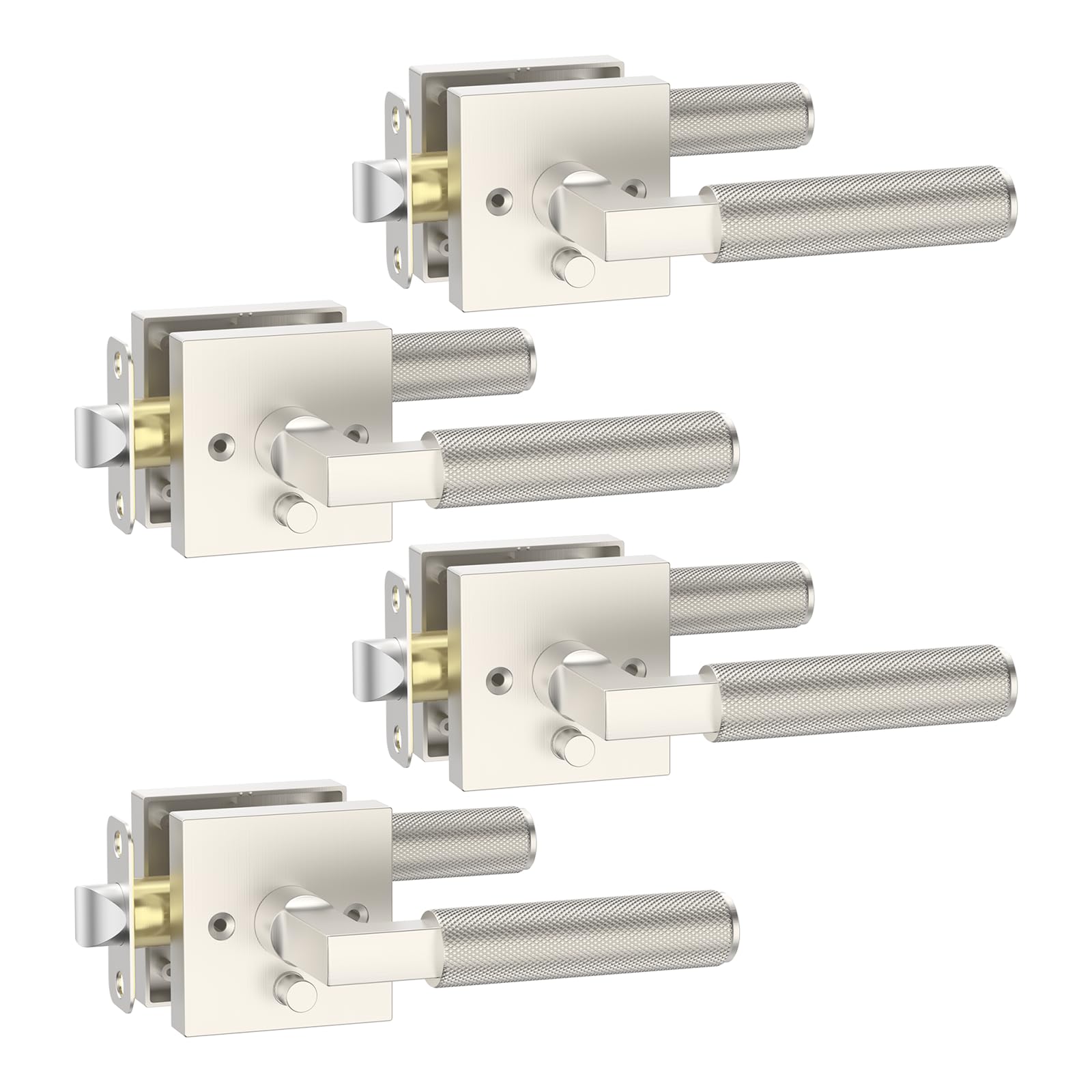 Photo 1 of FILTA 4 Pack Brushed Nickel Privacy Door Handles, Knurled Door Levers Interior Brushed Nickel Door Lever Bathroom Door Knobs Heavy Duty Square Door Lock