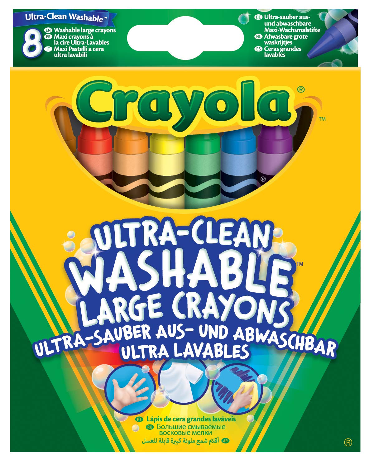 CRAYOLA Ultra-Clean Washable Large Colouring Crayons - Assorted Colours (Pack of 8) | Kids Arts & Crafts | Ideal for Kids Aged 3+