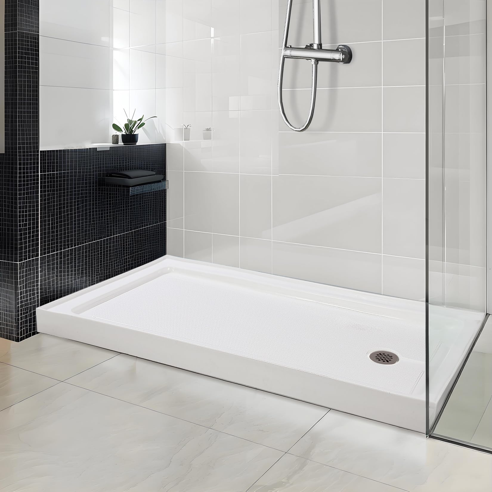 View 1 of **PARTS ONLY**Garvee Shower Base 60'' L x 32'' W with Stainless Steel Drain, Shower Pan ? Tray with Non-Slip Texture, Center Drain