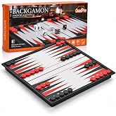 QuadPro Magnetic Backgammon Board Game Set for Kids and Adults | Folding Board, 30 Magnetic Pieces, 5 Dices, Travel Games for Class, Family, Club