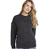 Aran Woollen Mills Achill Women's Irish Cable Knit Aran Cardigan, 100% Merino Wool, Made in Ireland