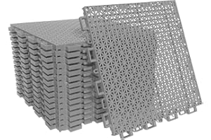 smabee 16 pcs Interlocking Rugged Deck Floor Tiles Non-Slip with Drainage Holes Plastic Mats for Boat Pool Patio Balcony Sports Area 9.8"x9.8"x0.47" (Gray)