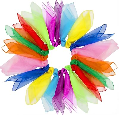 Dimoxii 20 Pcs Dance Sensory Scarves 60x60 cm 20 Cols Rainbow Silk Scarves