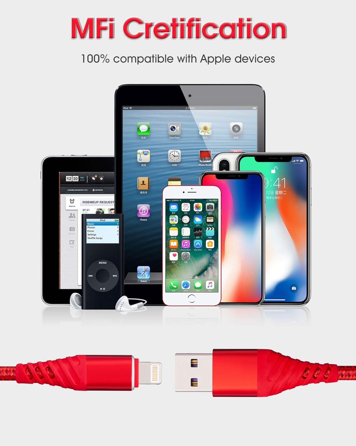 10ft iPhone Charger, 2 Pack Lightning Cable 10 Foot Nylon Braided USB Charging & Syncing Long iPhone Charger Cord 10 feet Compatible with iPhone Xs/XR/XS Max/X/7/7Plus/8/8Plus/6S/6SPlus