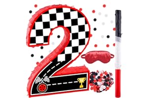 RUISUER 16 Inch Number 2 Race Car Pinata with 16 Inch Piñata Stick Blindfold Confetti for Boy Girl Kids 2nd Birthday Party Decorations(2nd)
