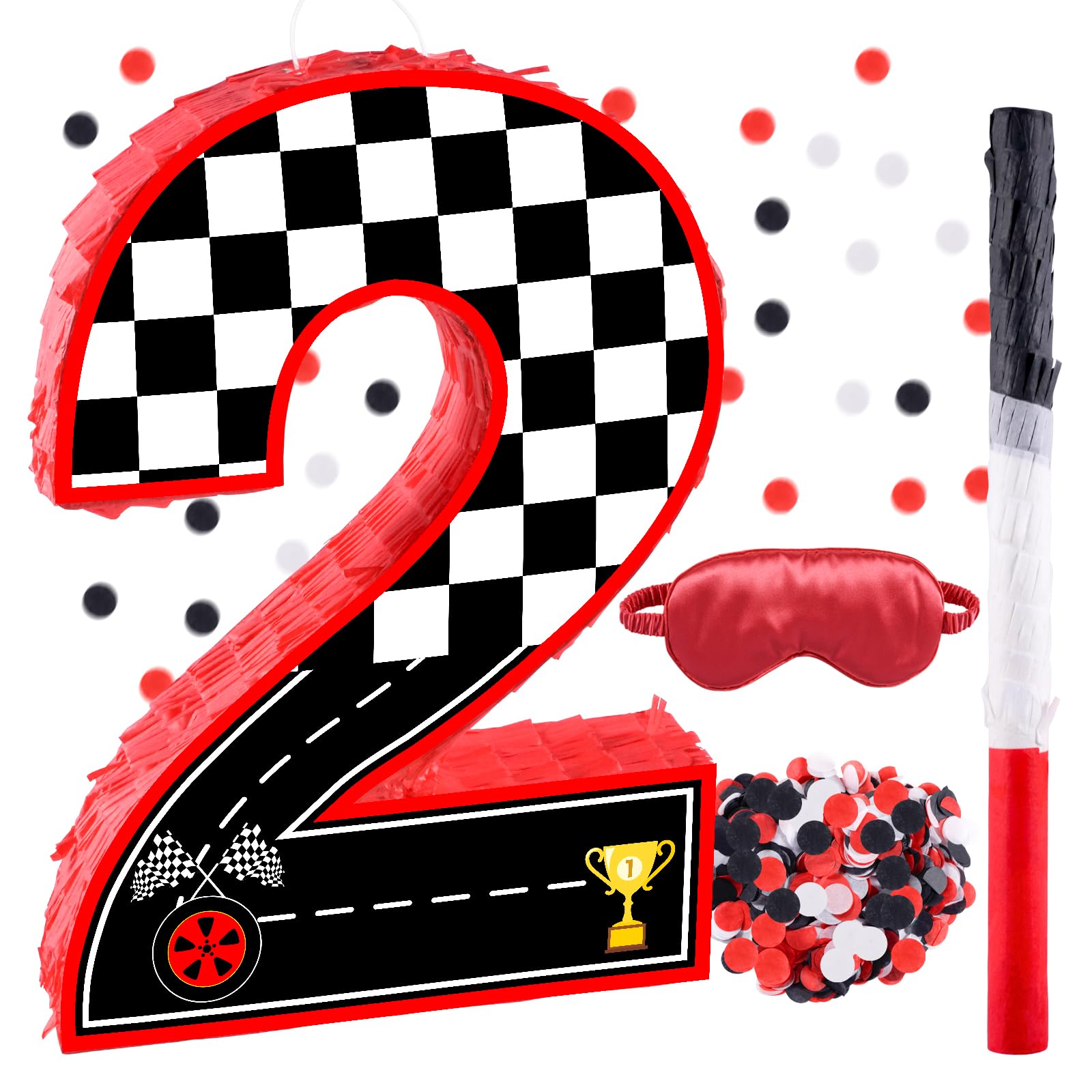 Photo 1 of 16 Inch Number 2 Race Car Pinata with 16 Inch Piñata Stick Blindfold Confetti for Boy Girl Kids 2nd Birthday Party Decorations(2nd)