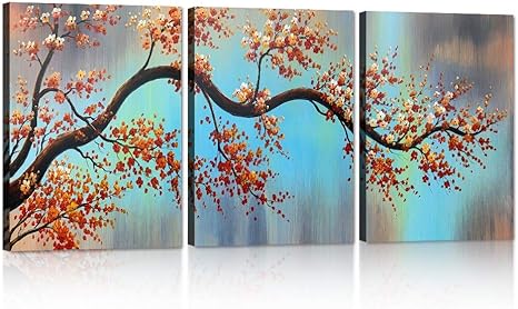 Amazon 油絵 パネル 梅の花 アートパネル モダン 風景画 絵画 インテリア 絵画 ポスター 装飾画 寝室の家庭 50x70cmx3 油絵 01 ウォールステッカー オンライン通販