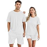 EISHOPEER Matching Pajamas for Couples Ribbed Knit Pajama Short Sleeve Soft Sleepwear 2 Piece Loungewear S-XXL