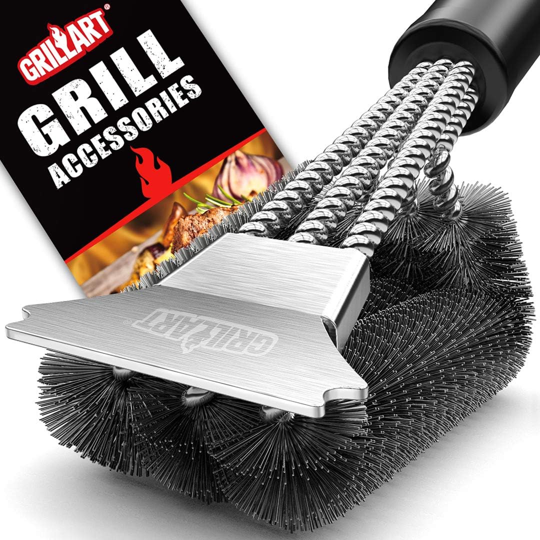GRILLART Scraper Extra Strong BBQ Cleaner with Triple Scrubber-Safe Bristles 18" Stainless Steel Cleaning Brush for Weber Gas/Charcoal Grill Grates, Best Effective Gri, Silver