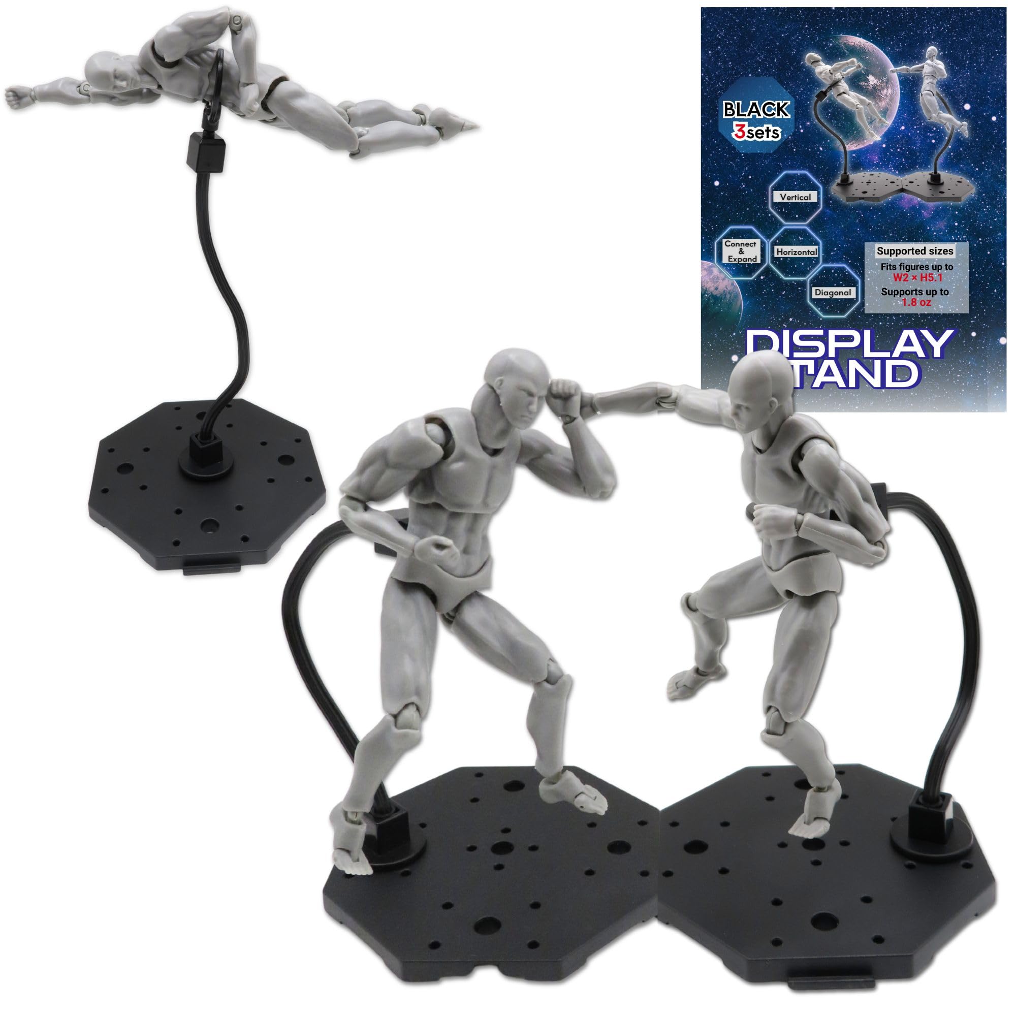 Photo 1 of Qucchanen Action Figure Stand with Adjustable Arm, Display Holder Base Compatible with HG, RG, SD, SHF Gundam 1/144, Connectable Base, Compatible with SH Figuarts Effects - 3 Pcs Black
