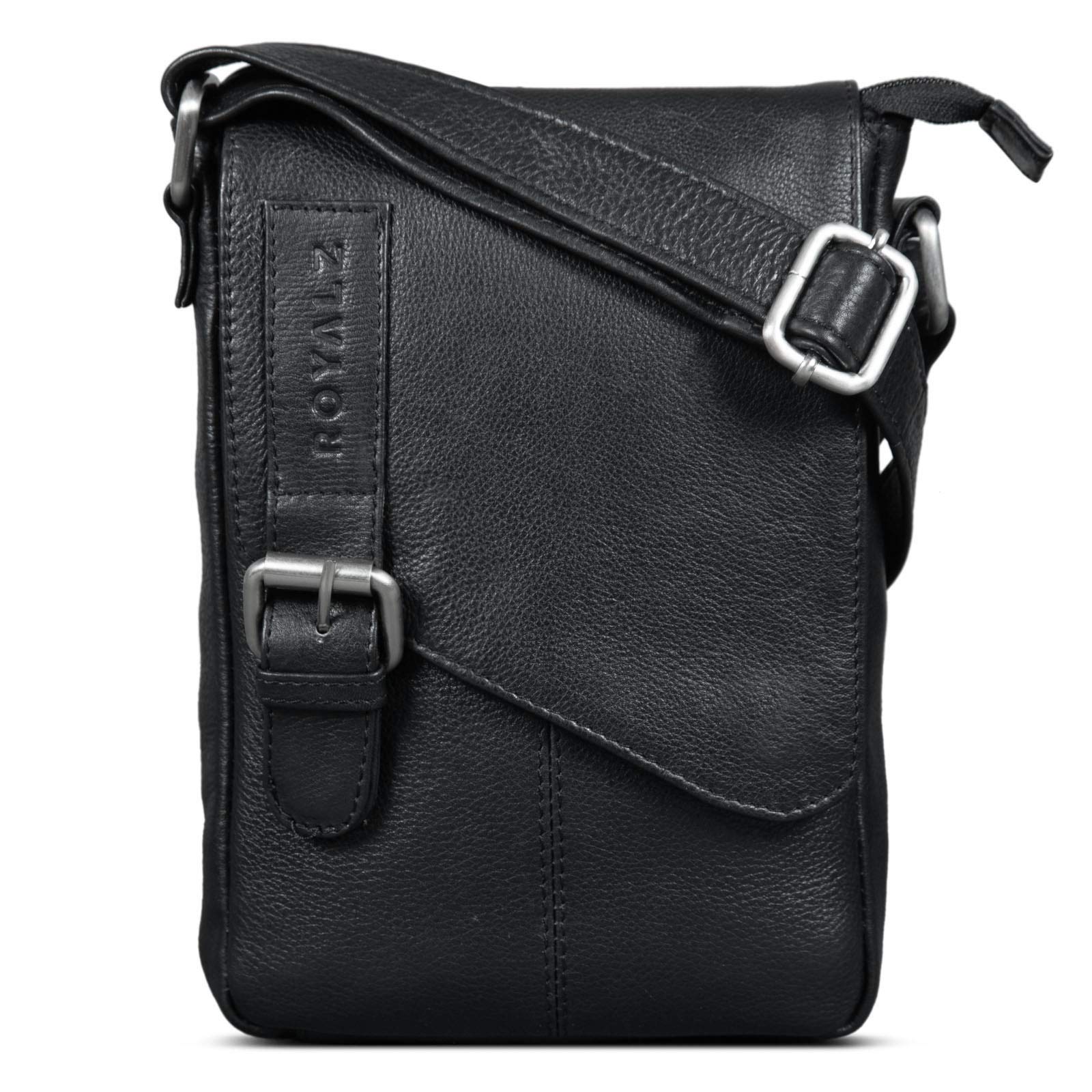 ROYALZ 'Louisiana' Small Shoulder Bag for Men Leather Massanger Cross Body Genuine leather Casual Vintage Style Mens Travel Wallet, Color:Black