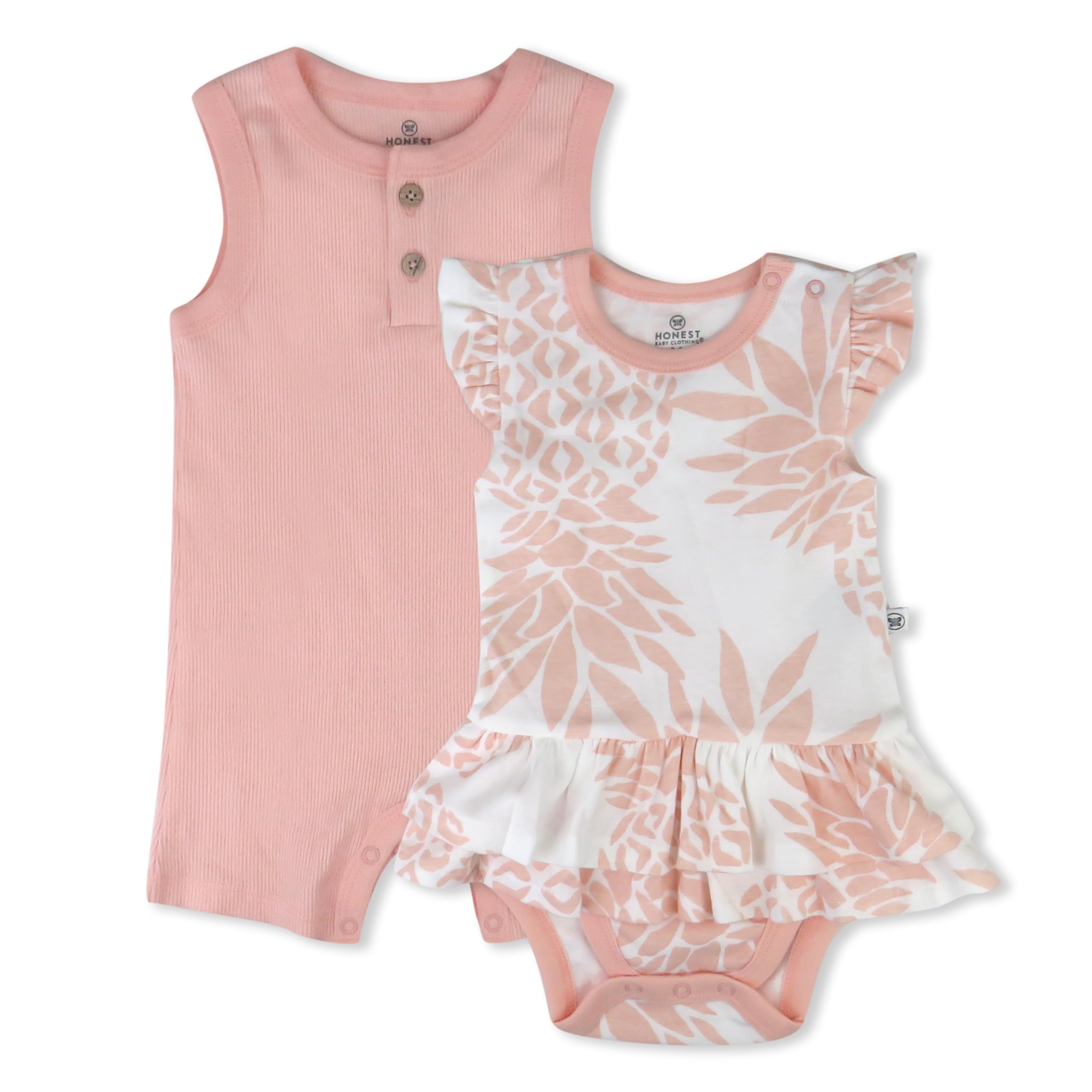 HonestBaby Multipack Short Romper Sets and Dresses 100% Organic Cotton for Infant Baby and Toddler Boys, Girls, Unisex, Pink Pineapple, Newborn