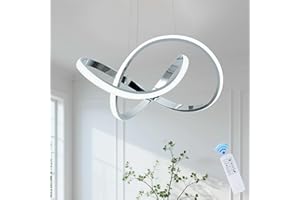 MAYNA Modern Chandelier with Remote Control, Dimmable LED Chandelier with 3 Color Temperature,LED Pendant Light with Irregular Ring Lights, Island Lights for Kitchen Dining Room, Chrome 19.7 inch