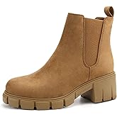 starmerx Women Platform Ankle Boots Elastic Chelsea Boots Mid Heel Slip on Booties