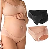 Momcozy Maternity Underwear Seamless, Pregnancy Postpartum Panties Under Bump Maternity Underwear Cotton 2 Pack