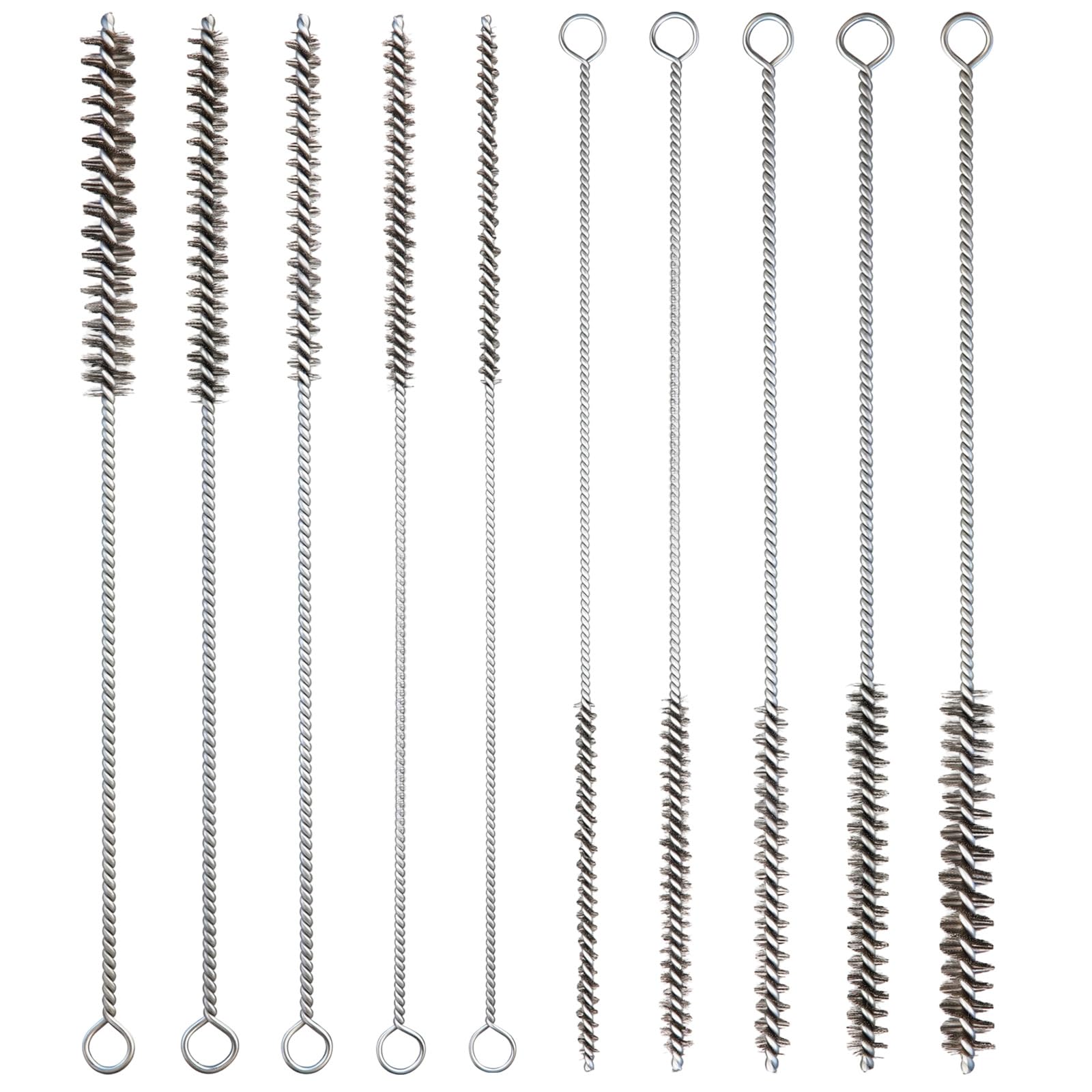 Photo 1 of 10 Pcs Wire Tube Brushes Bulk for Cleaning Pipe Tube Brass Stainless Steel Round Wire Brush for Auto Parts Christmas, Bottles, Tubes, 5 Sizes (Silver)