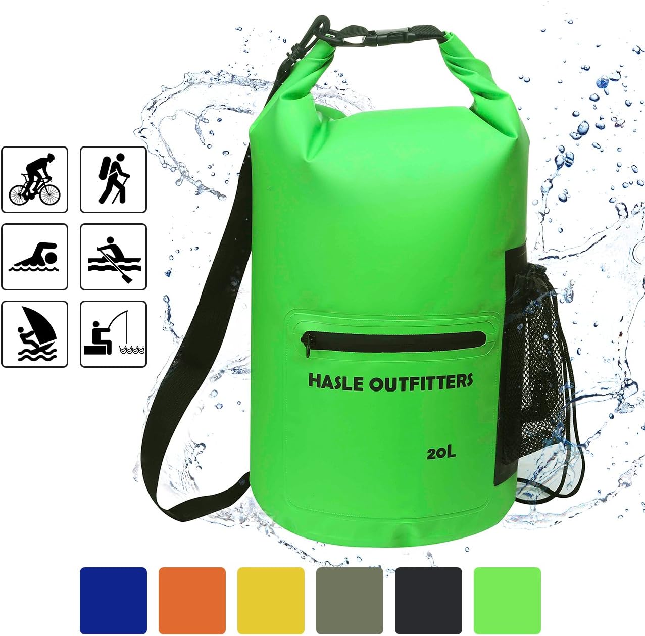 HASLE OUTFITTERS Waterproof Dry Bag-10L/20L/30L Roll Top Compression Sack with Shoulder Straps and Front Zippered Pocket Keeps Gear Dry for Boating, Camping, Kayaking, Fishing,Swimming and Hiking