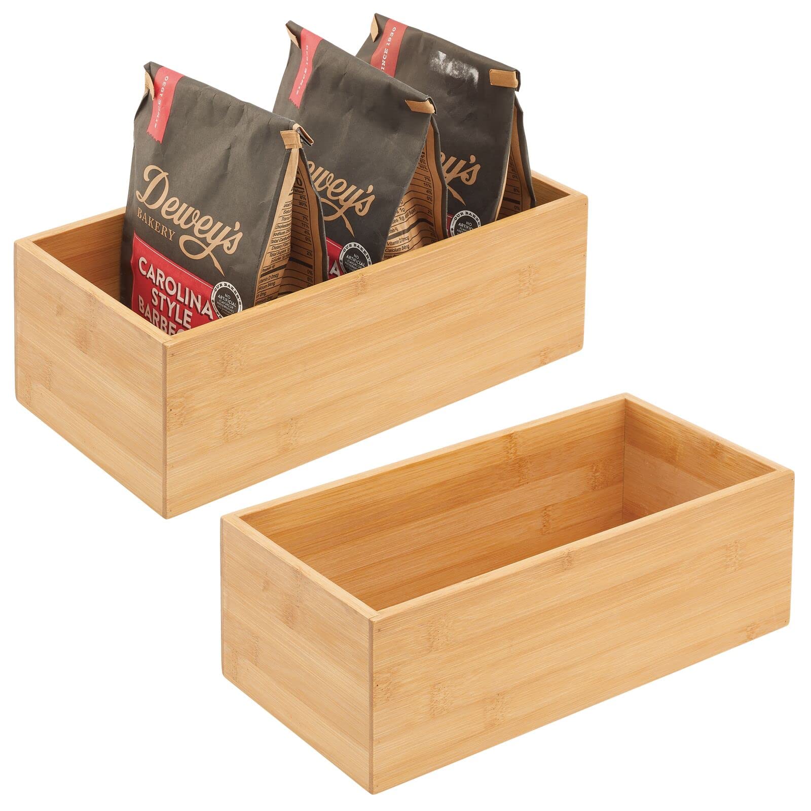 mDesign Set of 2 Kitchen Organiser — Rectangular Wooden Storage Box for Storing Tea, Coffee, Sugar and Other Foods in The Kitchen — Stackable Tea Bag Holder — Natural