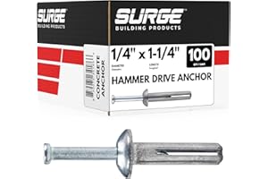 SURGE BUILDING PRODUCTS Surge BP - 1/4" x 1-1/4" MH Hammer Drive Nail in Concrete Anchor with Carbon Steel Nail | Fasteners for Concrete, Block, and Brick (100/BOX)