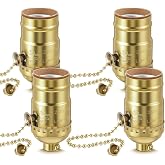 Saysurey 4 Pcs Pull Chain Lamp Socket Replacement,Gold | E26 Standard Threaded Base, Light Bulb Socket with Pull Chain Switch, Lamp Parts for Table Floor Lamps Replacement, Ul Listed