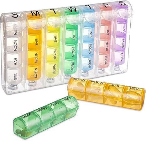 Portapillole 7 giorni mattina, mezzogiorno sera, portapillole settimanale, 7 giorni, 3 scomparti, contenitore per medicinali con grandi scomparti per vitamine e medicinali