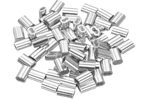 uxcell 1/16"(1.5mm) Aluminum Crimping Loop Sleeve, Double Hole Cable Ferrule for Wire Rope, Silver 60Pcs