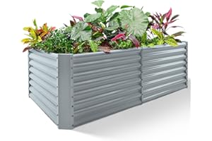 Land Guard 8×4×2ft Galvanized Raised Garden Bed, Planter Boxes Outdoor, Raised Garden Beds Outdoor for Vegetables, Flowers, Herbs, 479 Gallons, Modern Gray… B0CWTYXT24