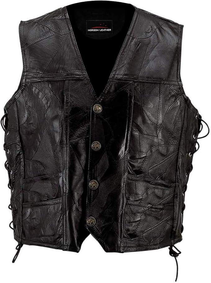 Horizon Leather Classical Leather Motorcycle Vest with Adjustable