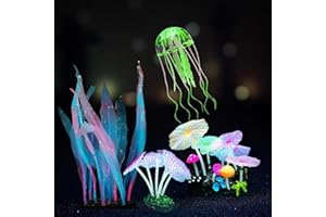 Zeiwysi 4-Pack Silicone Fluorescent Aquarium Plants & Decor - Realistic Jellyfish, Mushrooms for All Fish Tanks, Essential Decorations