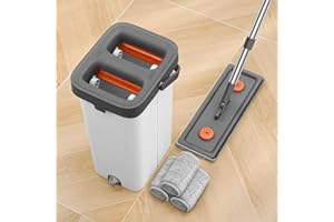 MOPALL Mop and Bucket with Wringer Set for Home, Hands-Free Flat Mop and Bucket Set for Floor Cleaning and Window Wall Cleaner, Wet and Dry Mop with 61" Long Handle and 3 Microfiber Pads