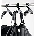 Bag-a-Vie Purse Hanger for Closet - Handbag Organizer Hooks for Hanging Bags & Purses, Protecting Bag Shape & Organizing Space (3 Hangers, Black Plastic)
