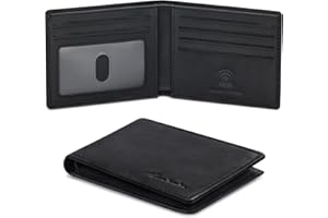 Travelambo Wallet for Men Real Leather Mens Bifold Wallet RFID Blocking - Thin & Stylish with ID Window in Gift Box (Crazy Horse, Black)