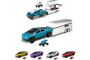 Powvan Cybertruck Toy Gold Alloy Die-cast Car Model with RV& ATV Cyberquad Motorcycle Toy Series Truck Model Race Car Cyber Pickup Pull Back Toy Car (Blue)